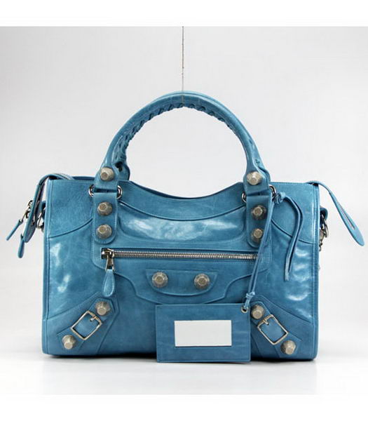 Balenciaga New City Bag in pelle blu Oil